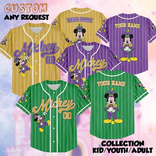 Discover Custom Mickey Mardi Gras Baseball Jersey, Disney Mickey And Friends Festival Shirt, New Orleans Trip Jersey, Disney World Family Trip