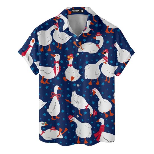 Discover Men's Hawaiian Shirt with Funny Duck Pattern, Short Sleeve