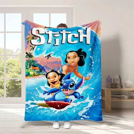 Discover Stitch And Moana Surf Blanket Cartoon Stitch Disney Printed Fleece Blanket