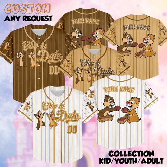 Discover Custom Chip and Dale Collection Baseball Jersey, Disney Chip and Dale Jersey Shirt, Disneyland Baseball Team Outfit, Disney Birthday Gift
