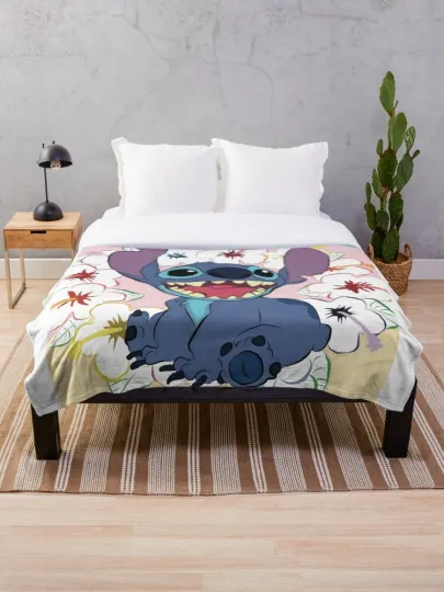Discover Disney Lilo And Stitch Hibicus Floral Pattern Cozy Fleece Blanket