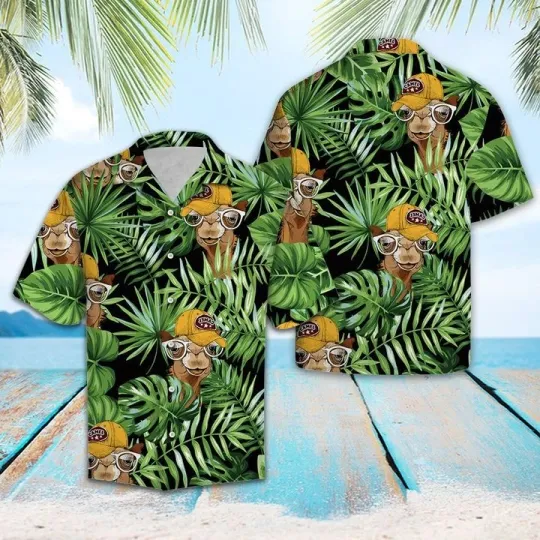 Discover Llama Green Tropical Hawaiian Shirt Summer Button Up