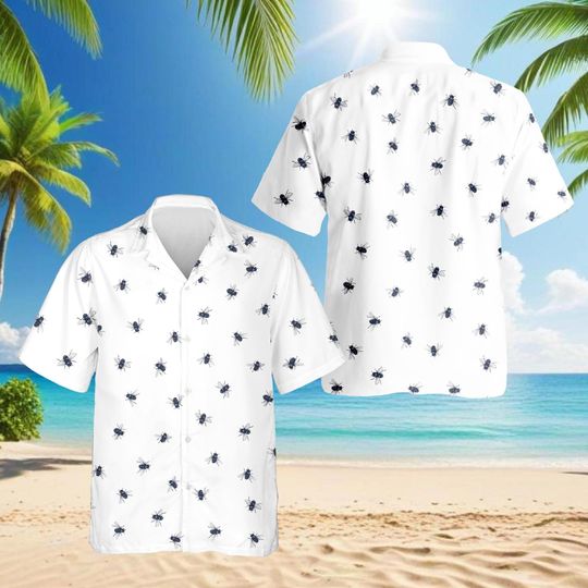 Discover Housefly Pattern Hawaiian Shirt, Insect Print Aloha Shirt, Short Sleeve Button-Down, Summer Casual Vacation Wear