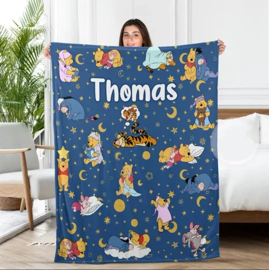 Discover Personalized Disney Winnie The Pooh Good Night Cozy Fleece Blanket