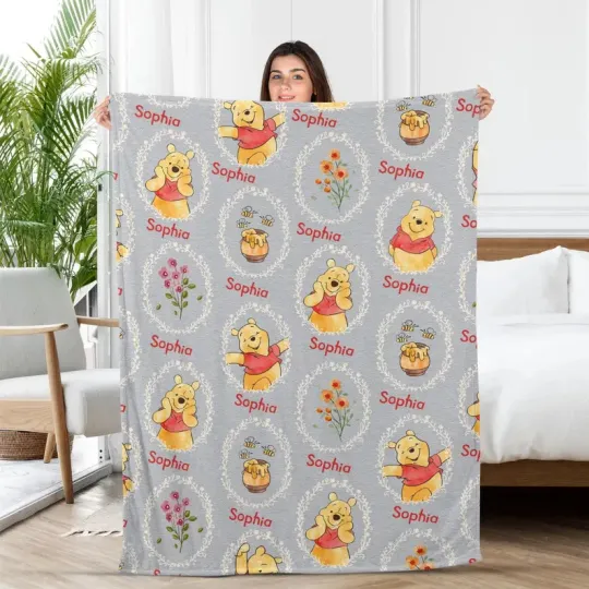 Discover Personalized Disney Winnie The Pooh Classic Pattern Nursery Cozy Fleece Blanket