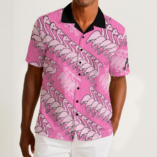 Discover Zoo Animals Flamingo Print Hawaiian Men's Button-Up Shirt for Summer