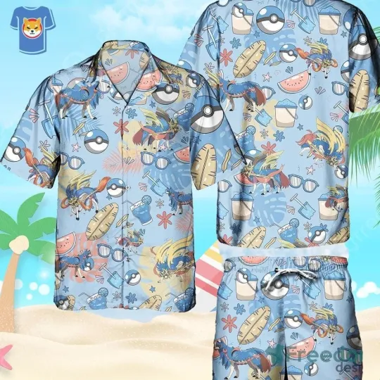 Discover PKM Zacian Hawaiian Pattern Ball Fans Hawaiian Shirt And Short For Men And Women