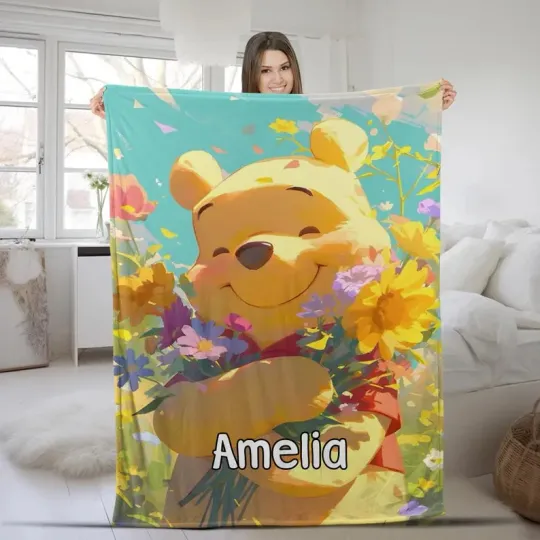 Discover Disney Winnie The Pooh Bear And Friends Hugging Flowers Customize Fleece Blanket