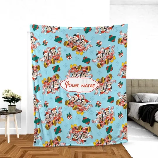 Custom Disney Mickey Minnie Mouse Santa Claus Christmas Fleece Blanket