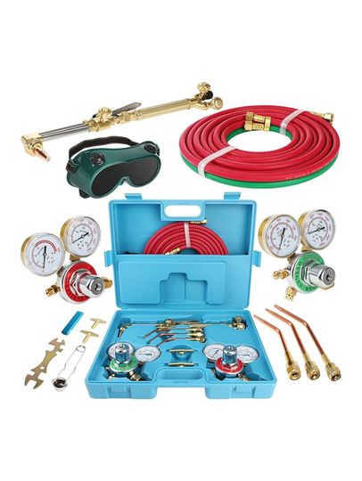 Discover Cutting Welding Torch Kit Oxygen & Acetylene Gas Portable Oxy Brazing Kit Professional Welder Tool Set With Two Hose, Regulator