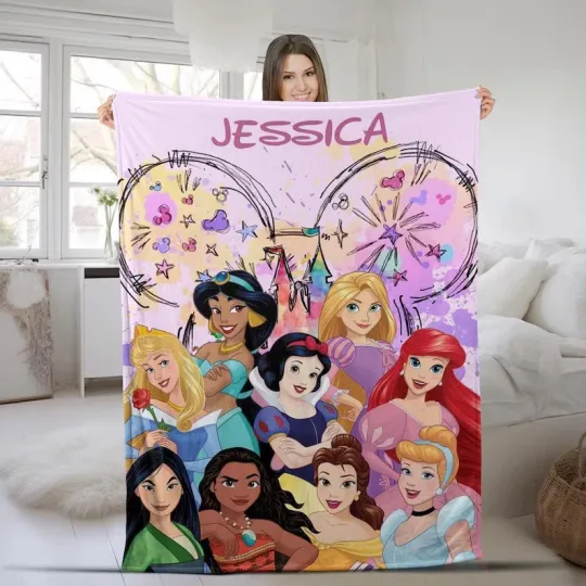 Discover Disney Princess Disneyland Coquette Bows Watercolor Customize Fleece Blanket