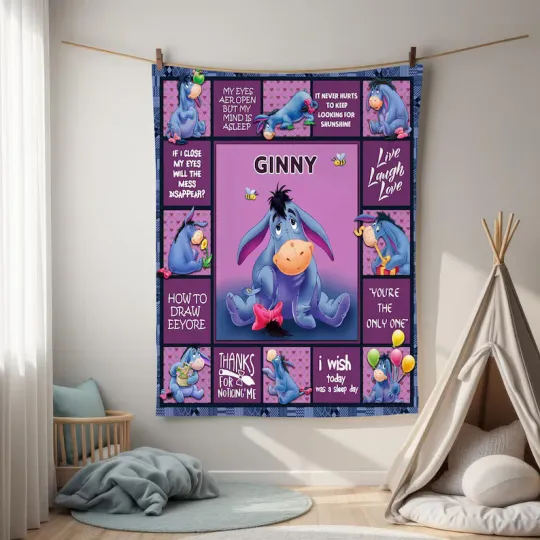 Discover Personalized Eeyore Blanket, Eeyore Baby Name Winnie The Pooh Fleece Blanket