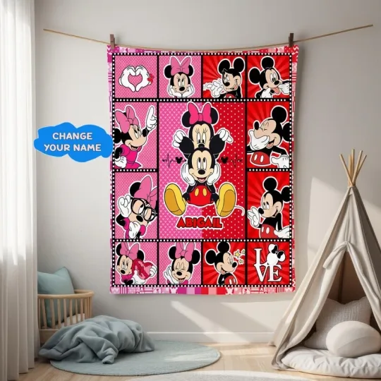 Personalized Minnie Mickey Blanket, Minnie Mouse Fleece Blanket