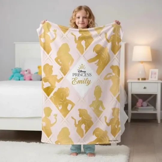 Discover Personalized Princess Silhouette Blanket, Custom Disney Name Fleece Blanket