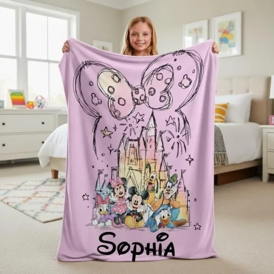 Discover Personalized Disney Coquette Blanket, Mickey And Friends Castle Fleece Blanket