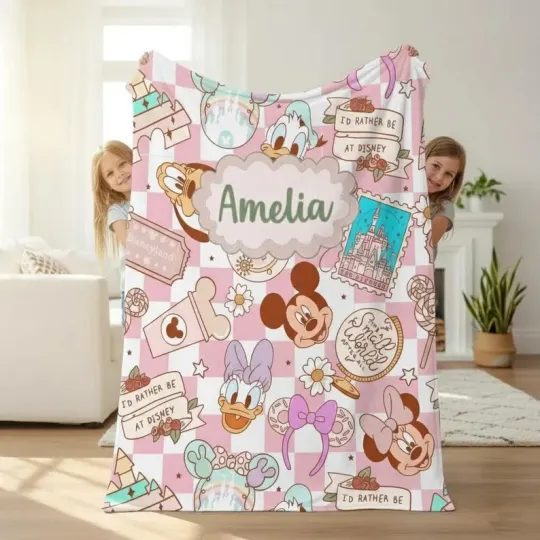 Discover Personalized Disney Coquette Watercolor Blanket, Mickey Fleece Blanket