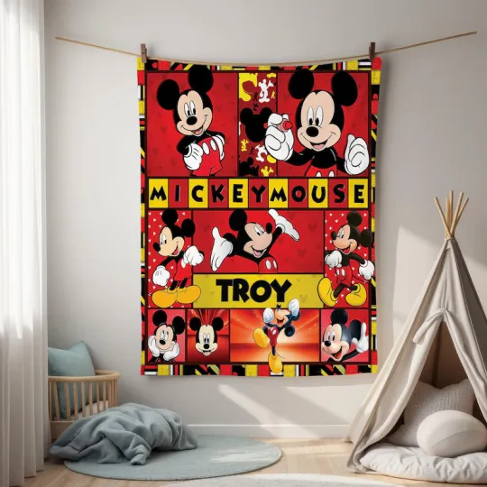 Discover Custom Name Mickey Mouse Fleece Blanket, Cartoon Style Gift  Fleece Blanket