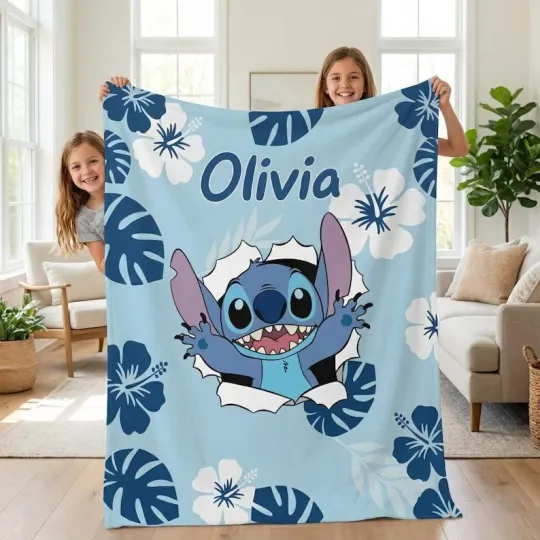 Discover Personalized Stitch Blanket, Lilo Stitch Blanket Stitch Birthday Fleece Blanket