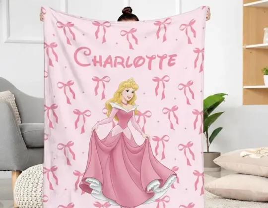 Discover Custom Aurora Princess Blanket, Sleeping Beauty Bows Fleece Blanket