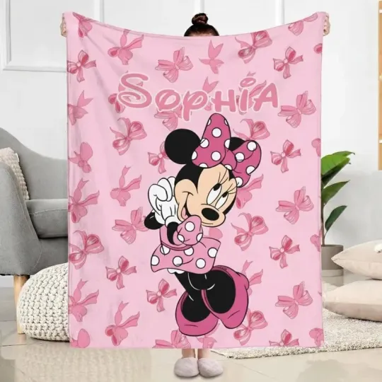Discover Custom Coquette Bow Minnie Mouse Fleece Blanket, Cute Disney Fleece Blanket