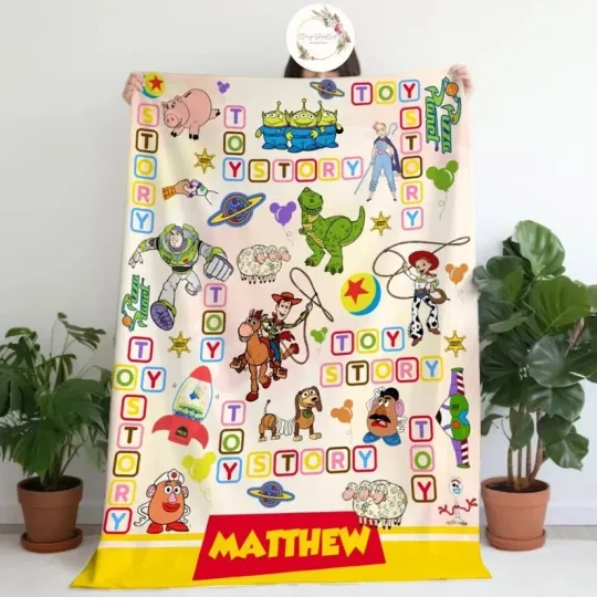 Discover Personalized Watercolor Disney Toy Story Blanket, Custom Name Fleece Blanket