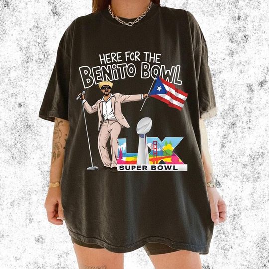 Discover Comfort Colors Bad Bunny Benito Shirt Football Graphic Tee, Bad Bunny Benito Bowl Shirt Funny Game Day Sports Fan Shirt 46