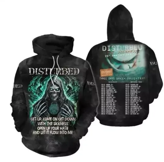 Discover Disturbed Band 25th Anniversary Tour 3D AOP Hoodie DI1244