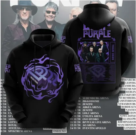 NEW Deep Purple Tour 2026 3D Hoodie Full Size S to 5XL Black