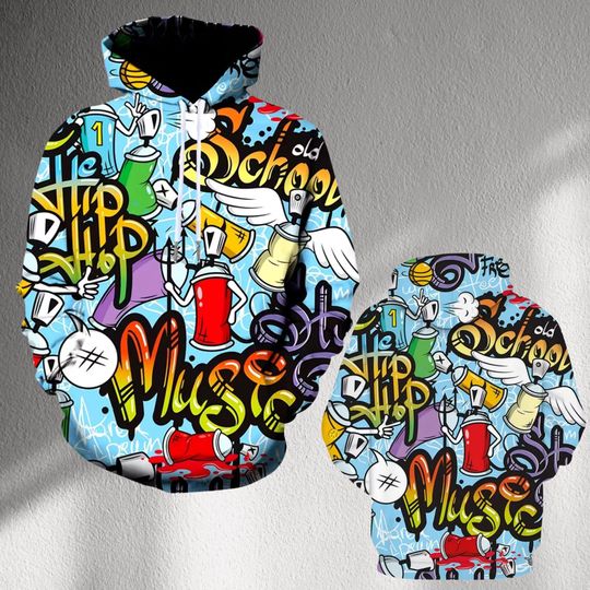 Discover Graffiti Hip Hop Old School Music Hoodie, Street Art Spray Paint 3D All Over Print, Colorful Unisex Pullover Hooded Sweatshirt, Urban Style