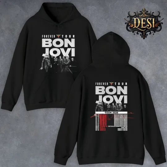 Discover Bon Jovi 2026 Forever Tour Dates Concert Music Double Sided Hoodie