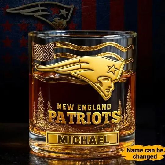 Print New England Patriots Golden Logo Whiskey Glass