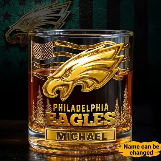 Print Philadelphia Eagles Golden Logo Whiskey Glass