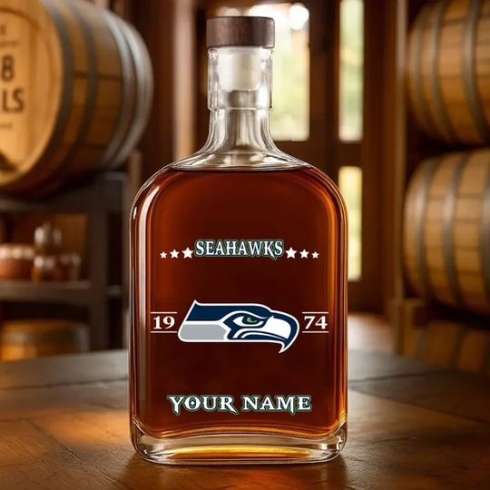 Seattle Seahawks Personalized Whiskey Bottle Father’s Day, Gift For Dad, Grandpa
