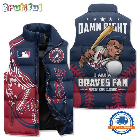 Atlanta Braves Sporty Mascot Design Sleeveless Puffer Jacket