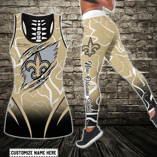 New Orleans Saints Personalized Hollow Tank Top Leggings, Women's Workout Set, Gift for Football Fan