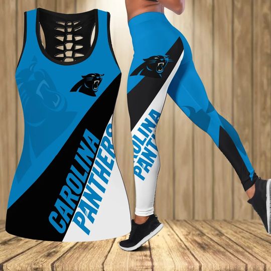 Carolina Panthers Hollow Tank Top Leggings, Women's Workout Set, Gift for Football Fan