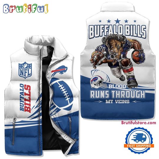 Buffalo Bills Sporty Mascot Design Sleeveless Puffer Jacket