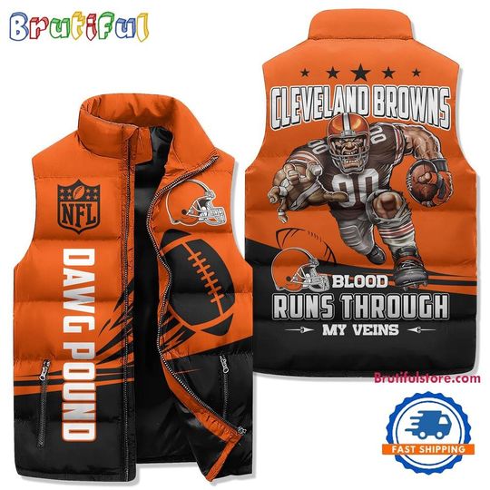 Cleveland Browns Sporty Mascot Design Sleeveless Puffer Jacket