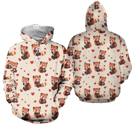 Cute Red Panda Unisex Hoodies 3D Printed Pullover, Valentine 3D Hoodie