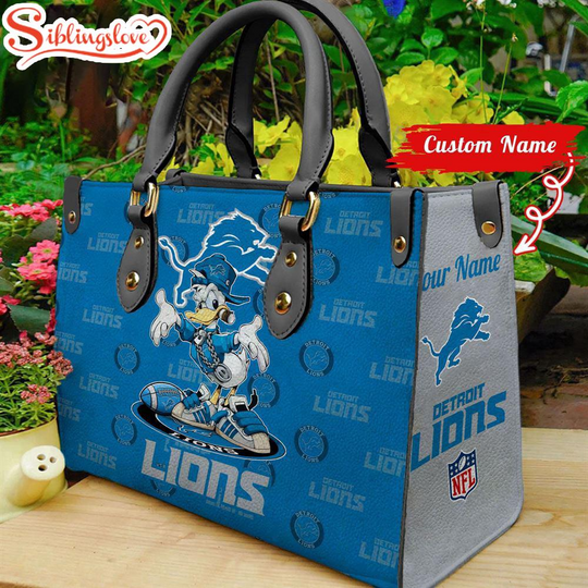Custom Name football Detroit Lions Donald Duck Leather Handbag For Fans