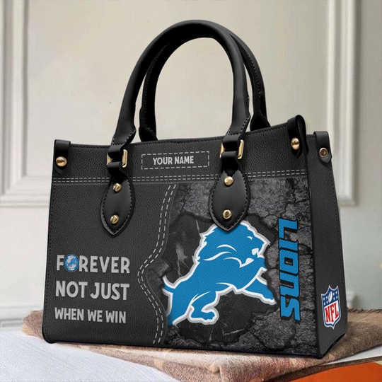 Custom Name football Detroit Lions Forever Not Just When We Win Leather Hand Bag