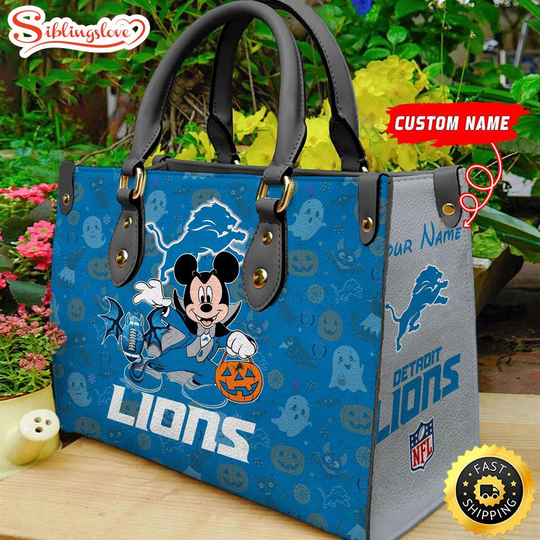 Custom Name football Detroit Lions Mickey Leather Handbag For Fans