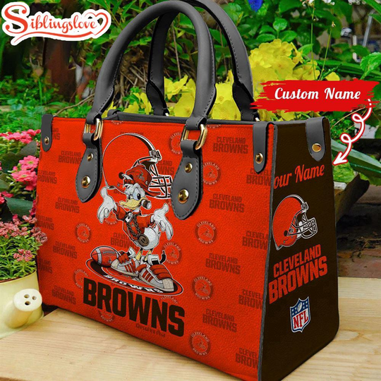 Custom Name football Cleveland Browns Donald Duck Leather Handbag For Fans