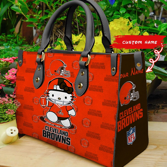 Custom Name football Cleveland Browns Kitty Women Hand Bag