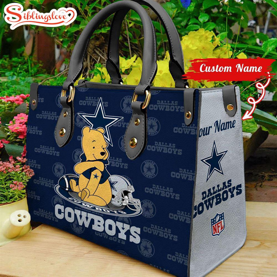 Custom Name football Dallas Cowboys Pooh Bear Leather Handbag For Fans
