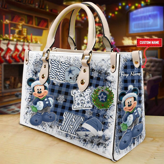 Custom Name football Dallas Cowboys Mickey Ho Ho Ho Christmas Leather Handbag