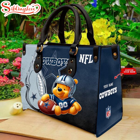 Custom Name football Dallas Cowboys Winnie The Pooh Leather Handbag