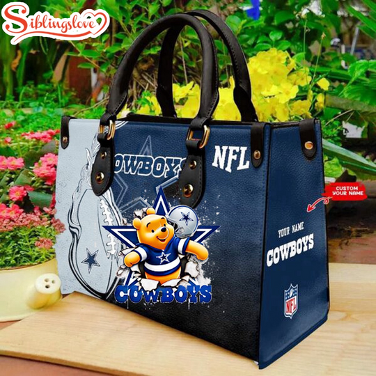 Custom Name football Dallas Cowboys Winnie The Pooh Leather Handbag For Women