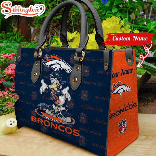 Custom Name football Denver Broncos Donald Duck Leather Handbag For Fans