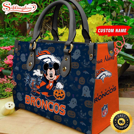 Custom Name football Denver Broncos Mickey Leather Handbag For Fans